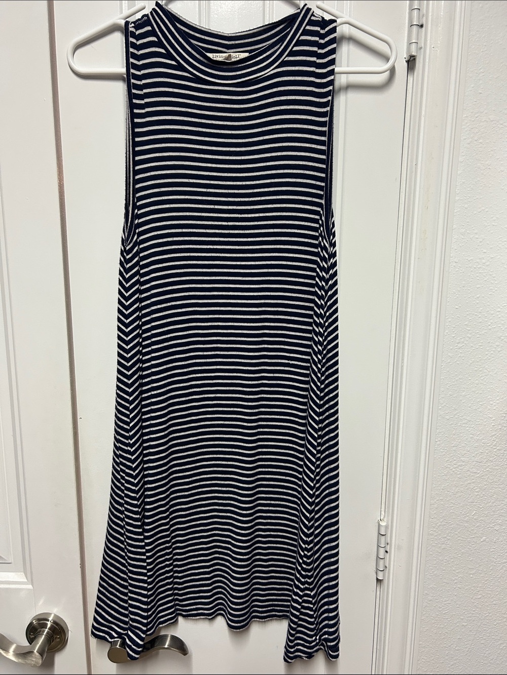 Women’s Sleeveless Striped Swing Dress - Navy & White